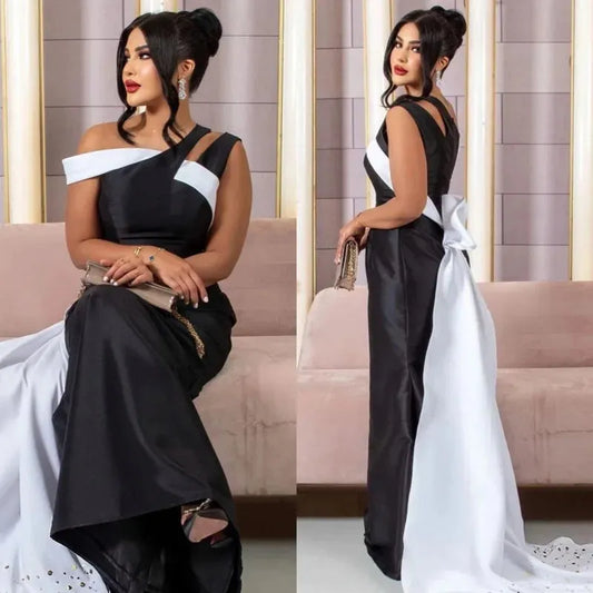 Vintage Black Mermaid Prom Dresses Sexy One-Shoulder Evening Party Dresses Sleeveless Beaded Floor-Length Prom Gown As Picture