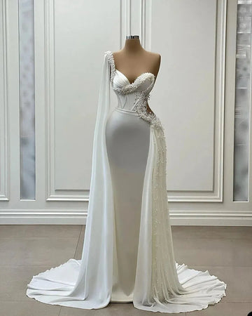 Luxury Wedding Dress Sweetheart Neck With Pearls Beads Sequins Custom Lace-Up Or Zipper Satin Mermaid Bridal Gowns Evening Dress As Picture