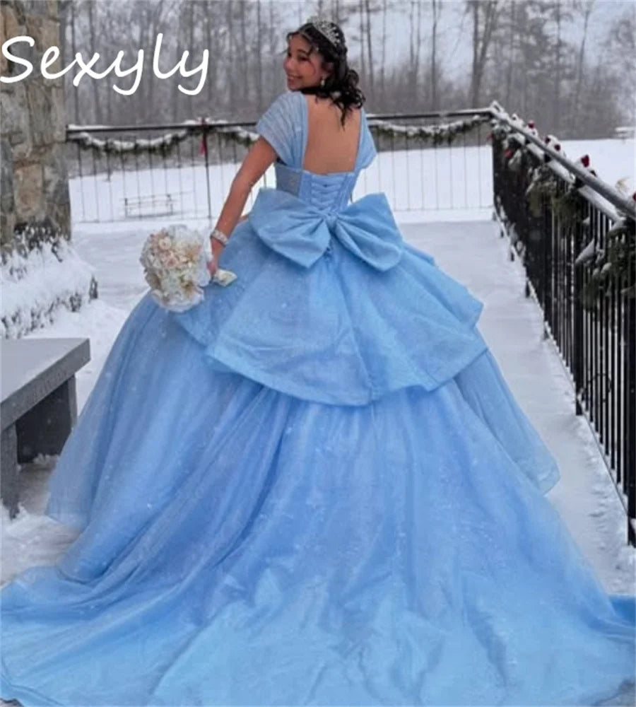 Fairytale Baby Blue Vestidos De 15 Quinceañera Charro Pink Florals Vestidos Para 15 Años Butterfly Sweet 16 Dress Customized