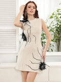 2025 Elegant Women's Sparkling 3D Flower Decorative Dress O-neck Sleeveless Bodycon Mini Dresses Cocktail Evening Party Vestidos