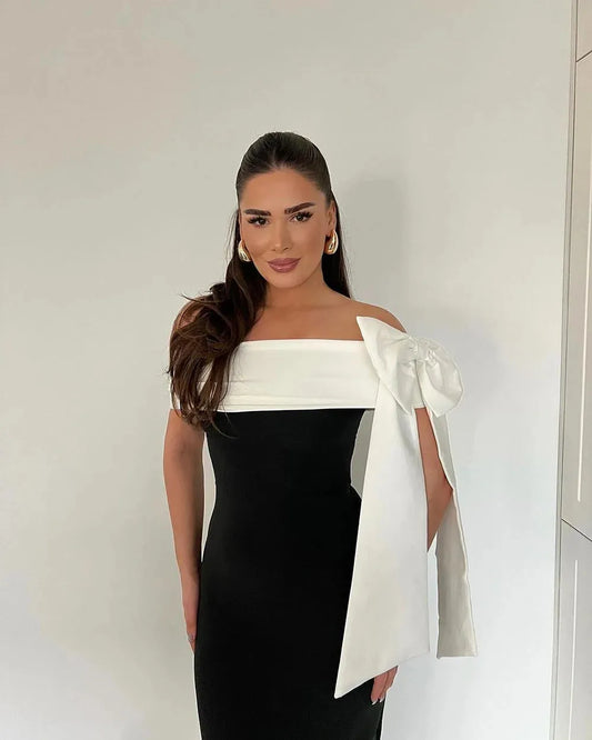 Off The Shoulder Crepe Prom Dresses With Bow Mermaid Party Gown Wedding Banquet Brithday Dress Special Occsion Gown
