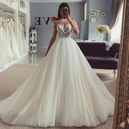 Gorgeous Bohemian Wedding Dresses Women's Elegant Sweetheart A-Line Decal Princess Bridal Gowns Tulle Formal Beach Party Vestido