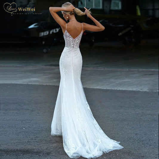 Spaghetti Straps Wedding Dresses Mermaid Appliques Wedding Dress Floor Length Wedding Gown For Civil Wedding Свадебное платье