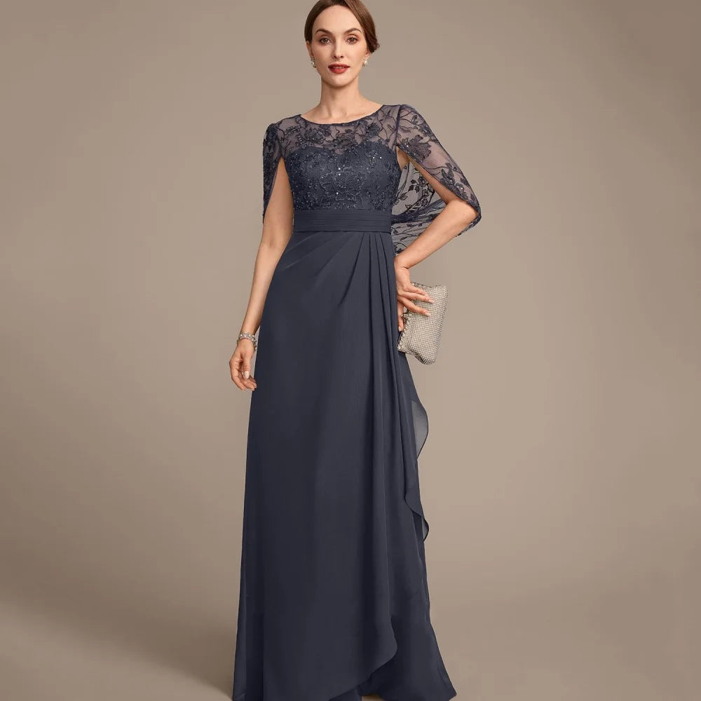 Customized O Neck Mother Dress Elegant Lace A Line Wedding Party Gowns For Bride Chiffon Applique Vintage Formal Bridal Dresses picture color