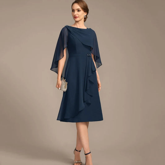 Customized Mother of Dresses Crystal Vintage A Line Evening Gowns Knee Length Elegant Bride Party Dress robes invitée mariage picture color