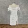 Elegant Short Wedding Dresses Women White Open Back Off The Shoulder Satin Pleat Side Split Bridal Gown Vestidos De Noiva