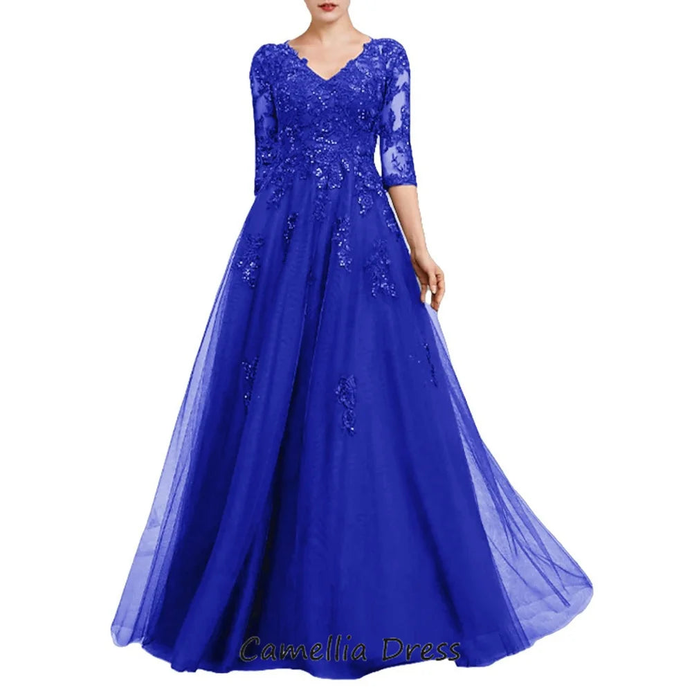 Elegant Formal Mother Of The Bride Dress A Line Tulle Applique New Floor Length Wedding Party Gown Vestidos Para Madrina