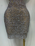 Sparkly Luxury Crystal Rhinestones Sexy Backless Bodycon Dress Women Singer Stage Outfit Celebrity Elegant Birthday Costume