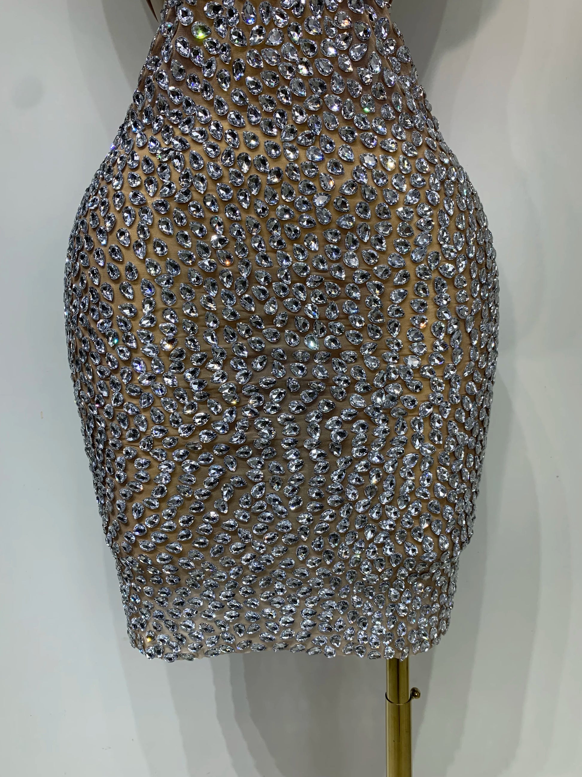 Sparkly Luxury Crystal Rhinestones Sexy Backless Bodycon Dress Women Singer Stage Outfit Celebrity Elegant Birthday Costume