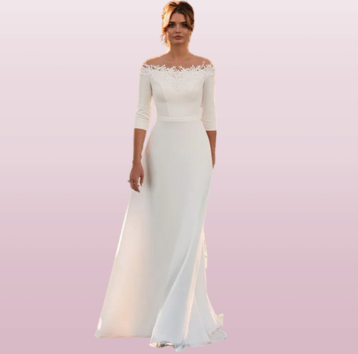 3/4 Sleeve O-Neck Wedding Dress A-Line Lace Appliques Satin Civil Bridal Gown For Women Robe De Mariee Simle Civil