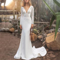 Boho Long Sleeves Floral Lace Deep V Neck Wedding Dress Mermaid vestidos de novia Bridal Gowns robe de mariée White