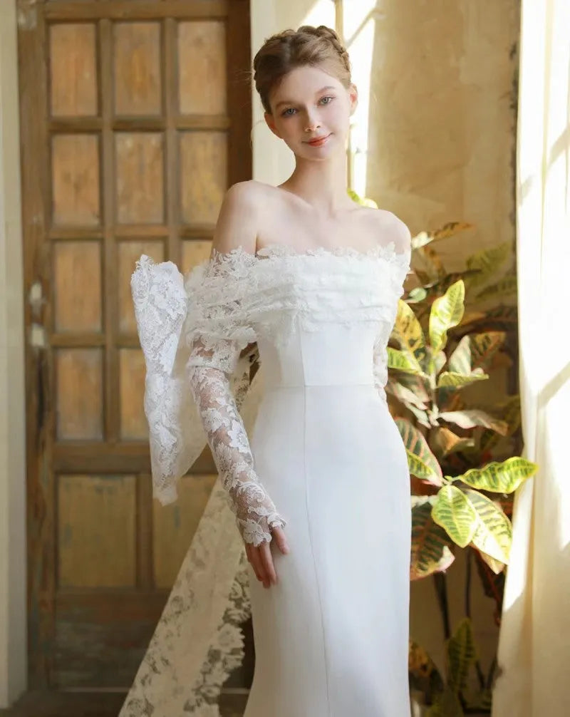 Graceful Wedding Dresses Satin Sheath Mermaid Off The Shoulder Simple Bridal Gowns Glamorous Robes Pretty Vestidos De Novia