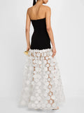 2025 Sexy Women Strapless Dot Mesh Patchwork Long Dress Patchwork Polka Dot A- Line Slim Dresses Female Evening Party Gowns