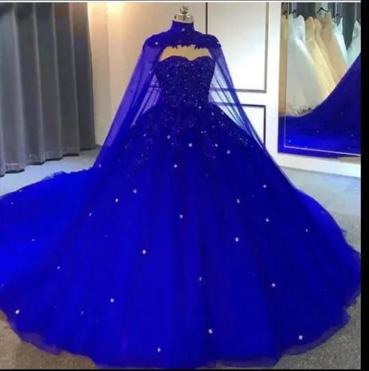 Luxury Quinceanera Dresses With Cape Beading Crystals Vestidos De 15 Anos Princess Birthday Party Ball Gown Corset Blue