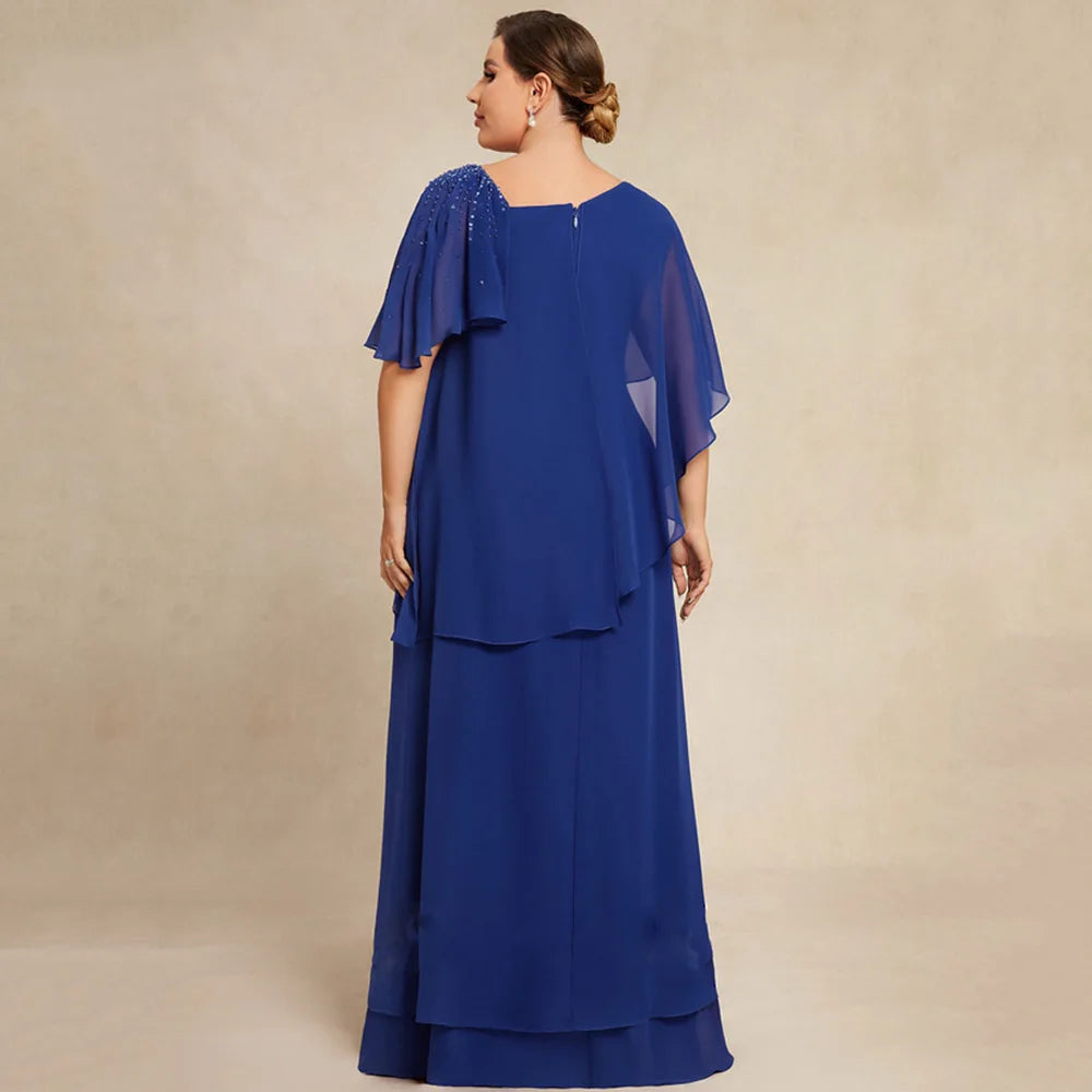 Mother Of The Bride Dress - Graceful Half Sleeves Mother Dresses For Weddings Sheath Formal Gown Beading Zipper Back 2023 Vestidos De Ocasión Formales