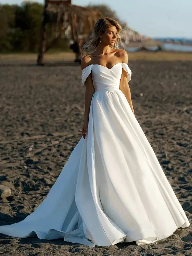 Glamorous Wedding Dresses Sweetheart Backless Bridal Robes Off The Shoulder Gowns For Formal Party Satin Vestidos De Novia