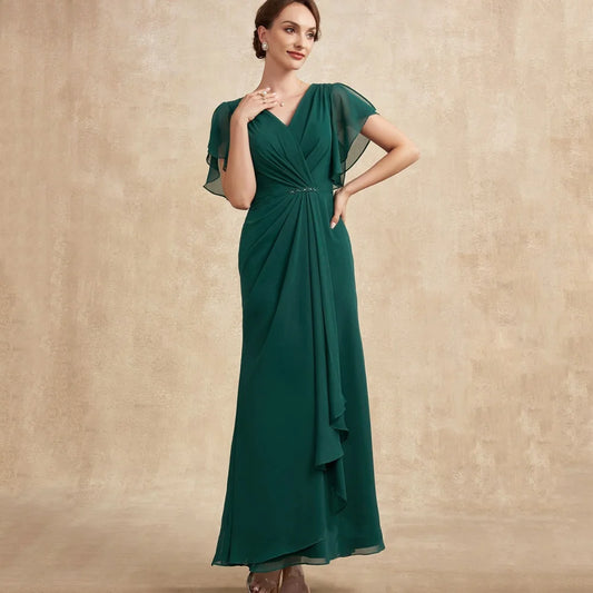 V Neck Mother Dresses Customized Mermaid Bride Party Dress Short Sleeve Formal Occasion Gown Elegant robes invitée mariage picture color