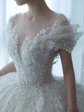 Princess Sexy Luxury Crystal Beaded Wedding Dress Puff Tulle White Wedding Gown Simple Bride Dress Women