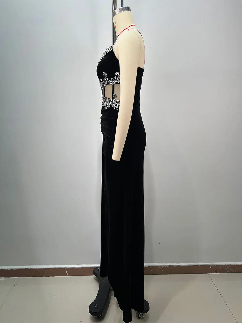 2025 Women Light Luxury Nail Bead Maxi Dress Strapless Sleeveless Slimming Patchwork Split Body Long Dress Evening Party Vestido