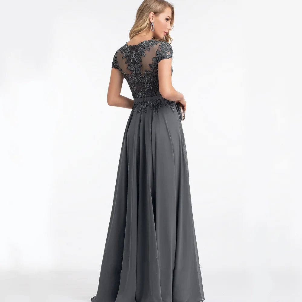 Mother Of The Bride Dress - Customized Formal Mother of Dresses O Neck Applique Evening Gowns A Line Bride Party Dress Short Sleeve robes invitée mariage