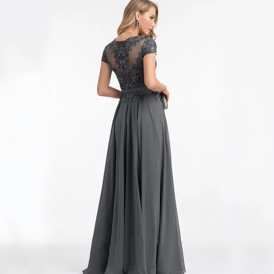 Mother Of The Bride Dress - Customized Formal Mother of Dresses O Neck Applique Evening Gowns A Line Bride Party Dress Short Sleeve robes invitée mariage