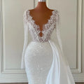White Mermaid Wedding Dresses Boho Sequines Glitter Bride Dress V-Neck Long Sleeve Wedding Evening Prom Gowns Plus Size