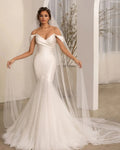 Bohemian Wedding Dresses Fashion A-Line Beautiful Satin Mermaid Off Shoulder Mopping Bride Gowns Sexy Backless Sleeveless As Picture
