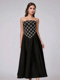 Elegant Black Backless Diamond High waist Long Dress Bandage Women's Sexy Strapless Sleeveless Evening Festival Party Gowns