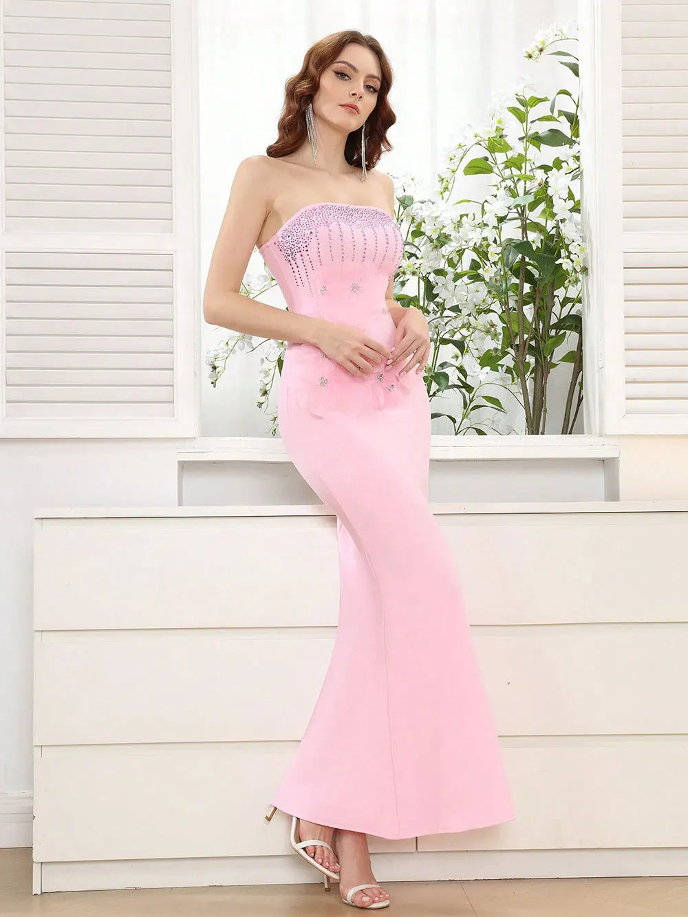 2025 Spring Sexy Women's Hot Diamond Design Bandage Dress Strapless Sleeveless Bodycon Backless Long Dresses Club Party Vestidos
