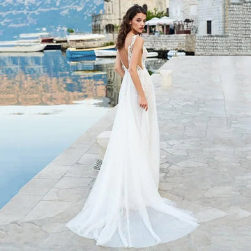 LoveDress Sexy Deep V-Neck Wedding Dress Spaghetti Straps Side Split Backless Bride Gown Lace Appliques Zipper Vestido De Noiva