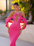 Elegant Women'S Spaghetti Strap Bandage Long Dress Luxury Diamonds Sexy Backless Tight Maxi Dress Celebrity Evening Party Gowns