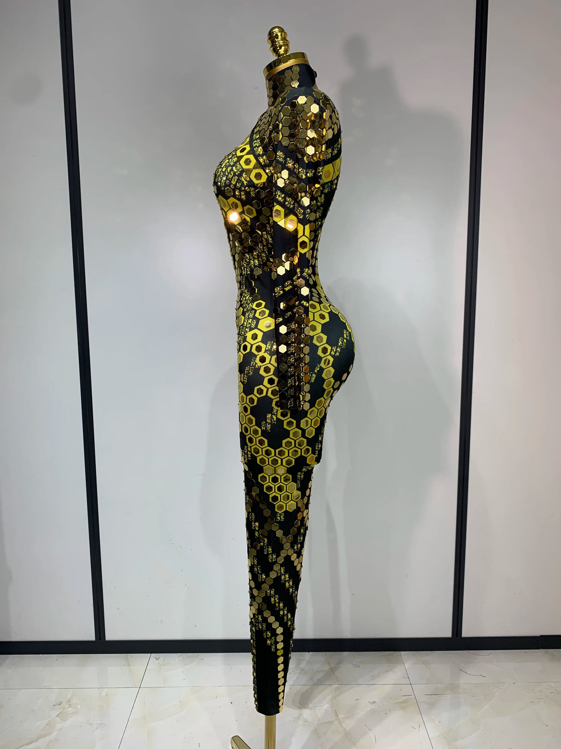 Sexy Shiny Sequins Mirror Spandex Jumpsuit 2025 Women Prom Dancer Singer Costume Evening Birthday Show Performance Stage Outfit