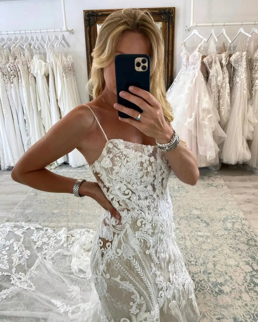 Boho Wedding Dress Featuring an Intricate Bespoke Bodice with Bold 3D Floral Lace Appliqués Motifs Mermaid Skirt Gown