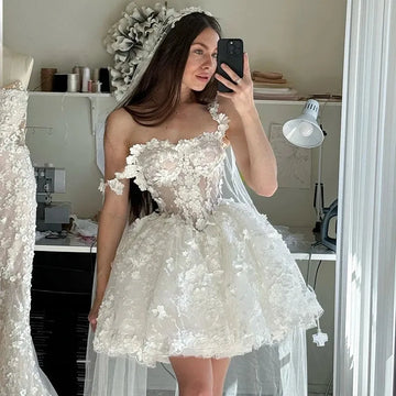 A-Line Wedding Dresses Sweetheart Princess Appliques Lace Bride Dress Boho Beach Short Wedding Prom Gown Plus Size