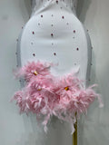 Women Sexy Backless Pink Pearls Feather Short Dress Formal Evening Party Luxury Beading Floral Wedding Guest Dress