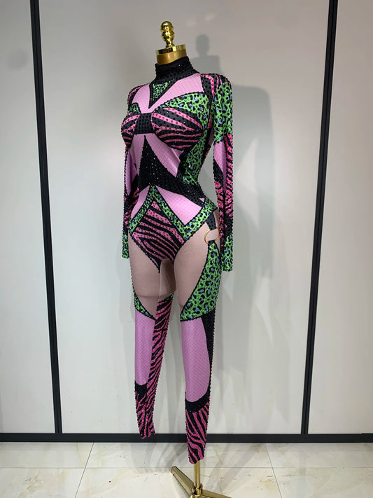 Sparkly Rhinestones Jumpsuit Women Sexy Nightclub Outfit Birthday Evening Party Bodysuit Stage Show Performance Photoshoot Wear