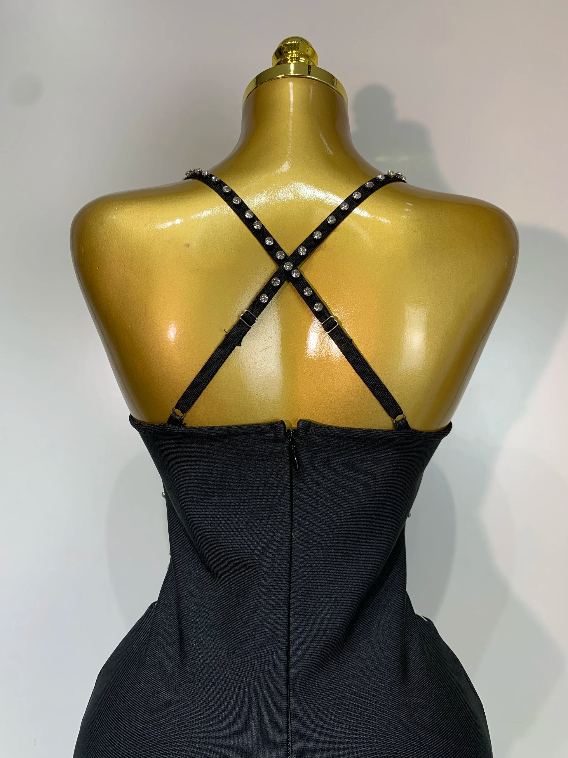 Women New Black Pink Bandage Dress Spaghetti Strap Rhinestones Luxury Birthday Evening Party Dress One Piece Elegant Gala Gowns