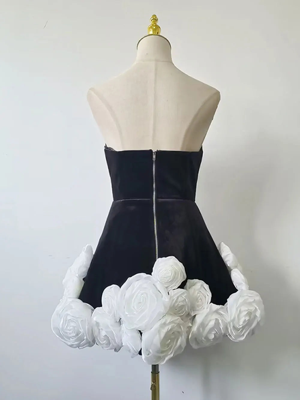 2024 Sexy Women Light Luxury Flower Design Velvet Dress Strapless Sleeveless A-line Bareback Mini Dress Christmas Party Vestidos