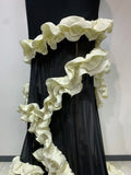 Women Black Sleeveless Ruffles Patchwork Maxi Bandage Dress 2025 Celebrity Elegant Evening Party Gowns Fashion Show Outfit