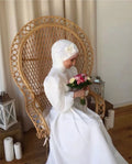Muslim Wedding Dresses Puff Sleeve Satin Civil Bridal Gowns Customized Bride Dress Muslim robe de mariée