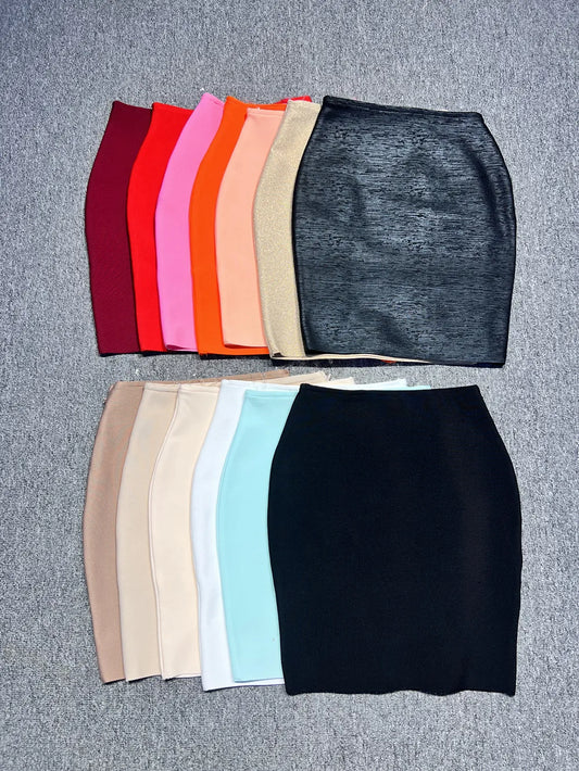 2024 New Women's Bandage Skirt Fashion Versatile Solid Color Tight Mini Skirt Black Red Orange Khaki White Pink Bandage Skirt