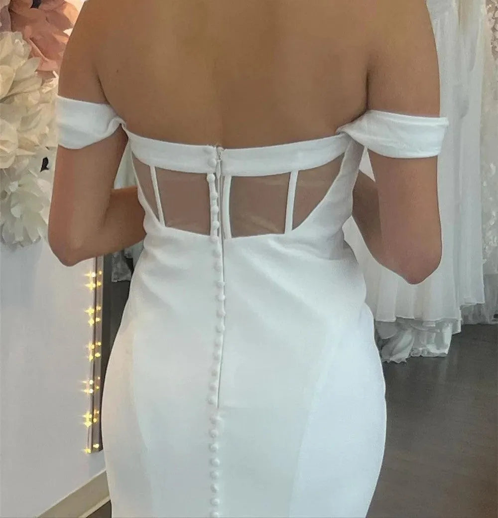Casual Wedding Dress Mermaid Off Shoulder Lace Appliques Crepe Boho Bridal Gowns Elegant Bride Dresses Robe de Mariee