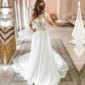 Romantic Wedding Dresses V-Neck Bride Gowns Applique A-Line Tulle Custom Made White