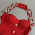 2025 Sexy Women's Light Luxury Nail Diamond Design Bandage Dress Hanging Neck Sleeveless A-line Bareback Mini Dress Vestidos