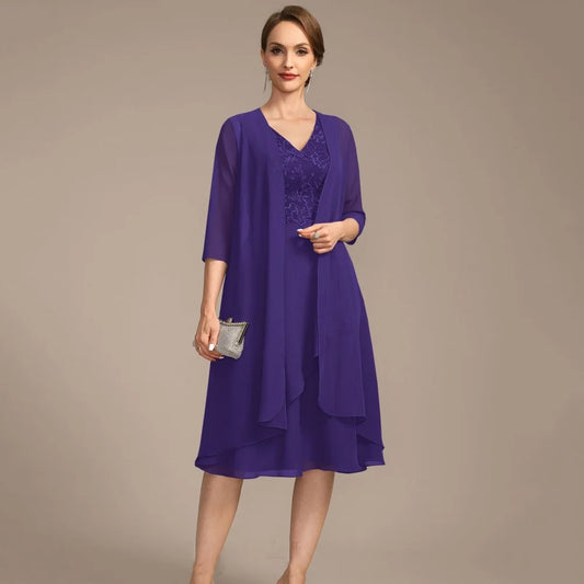 Chiffon Customized Mother Dresses A Line Evening Gowns V Neck Lace Elegant Bride Party Dress robes invitée mariage