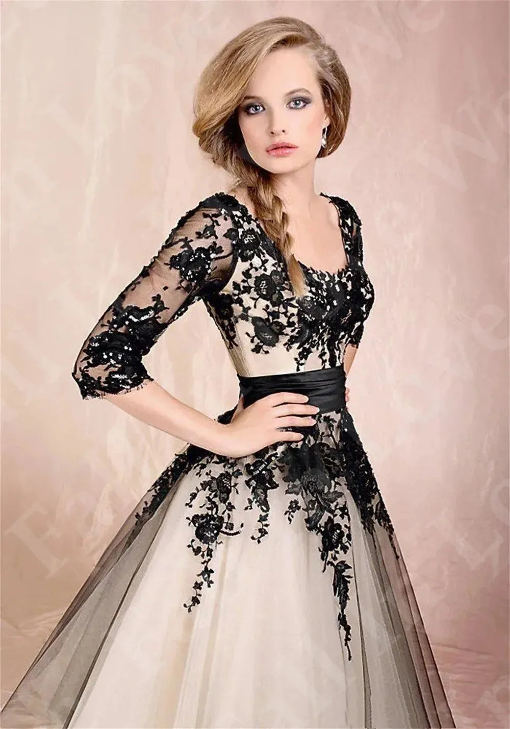 Vintage Ankle-Length Beach Wedding Dresses For Women 3/4 Sleeves Scoop Neck Lace Appliques Tulle A-Line Bridal Party Prom Dress