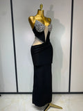 Women Sexy Evening Party Dress Crystal Beading High Quality Black Nightclub Prom Gown Formal Luxury Birthday Bandage Dresses
