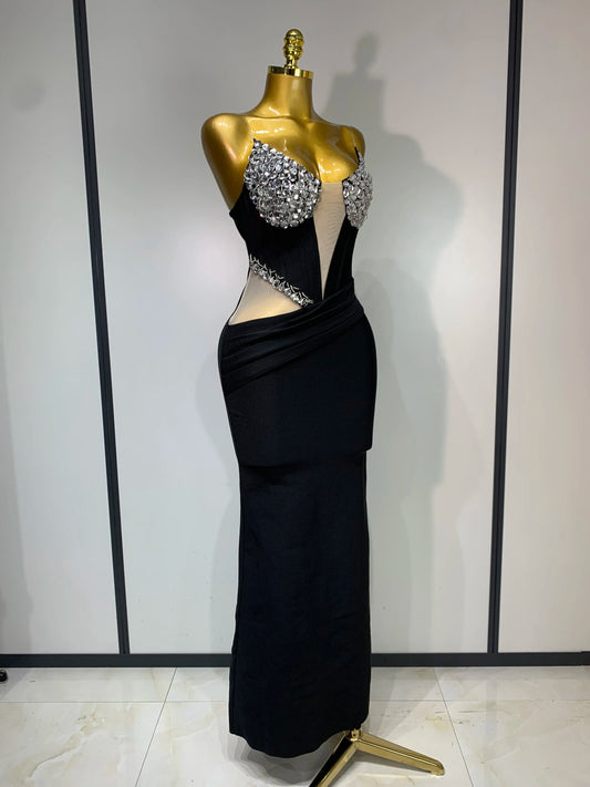 Women Sexy Evening Party Dress Crystal Beading High Quality Black Nightclub Prom Gown Formal Luxury Birthday Bandage Dresses