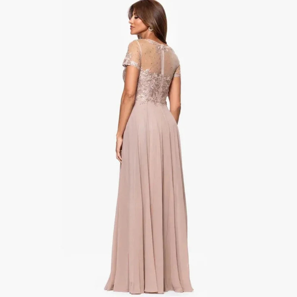 Customized Mother Dresses Short Sleeves A Line Formal Gowns Lace Sequined Bride Party Dress Chiffon robes invitée mariage