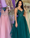Elegant Blackish Green A-line Prom Dress Elegant Sequins Embroid Vestidos De Noche Luxury